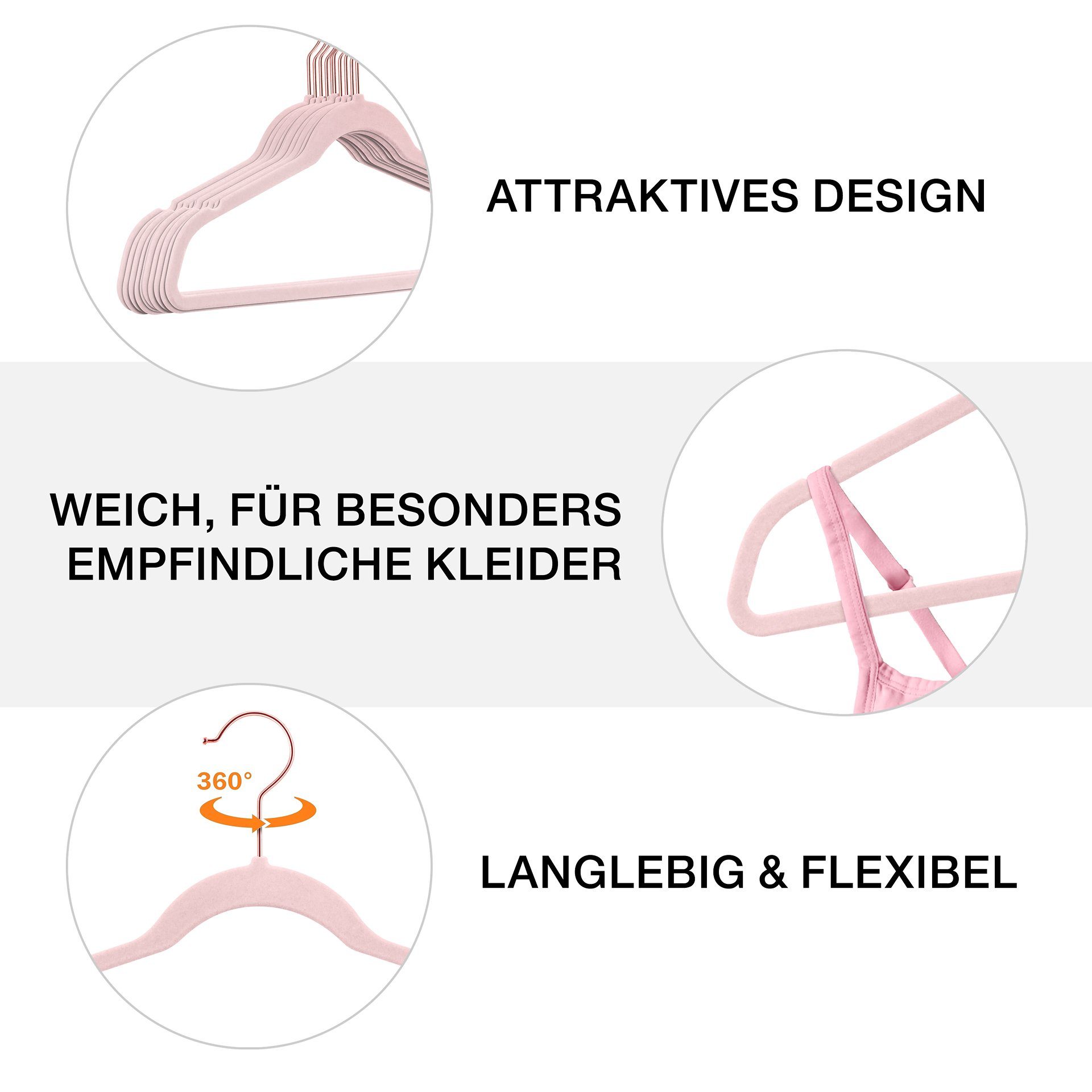 StickandShine Kleiderbügel 25 Stück Samt Kleiderbügel mit Rosegold Haken in verschiedenen Farben zur Wahl (25er Set) moderne luxus Bügel