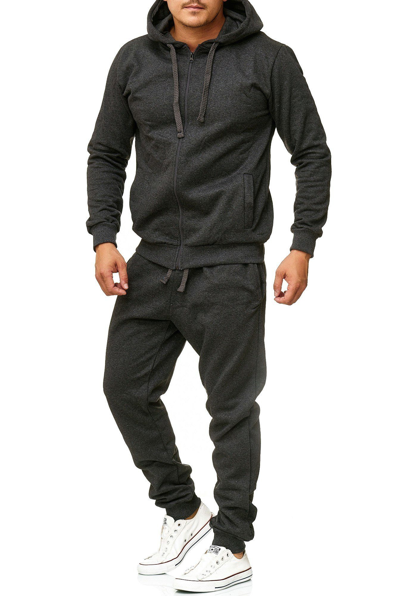 L.gonline Freizeitanzug Herren Jogging-ANZUG, Freizeitanzug, Sporthose und Kapuzenjacke, (Kapuzenjacke mit Reißverschluss, Hose, 2-tlg), Fitness Freizeit Casual