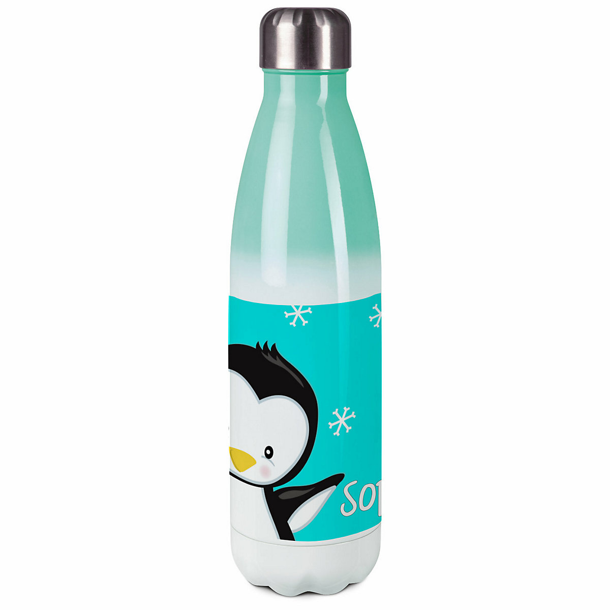 Edelstahl Kinder Thermoflasche / Trinkflasche bunt Pinguin Farbe türkis Spülmaschinenfest, Auslaufsicher, Bruchfest, Doppelwandig, Für Heißgetränke geeignet, Mit Deckel, Isoliert