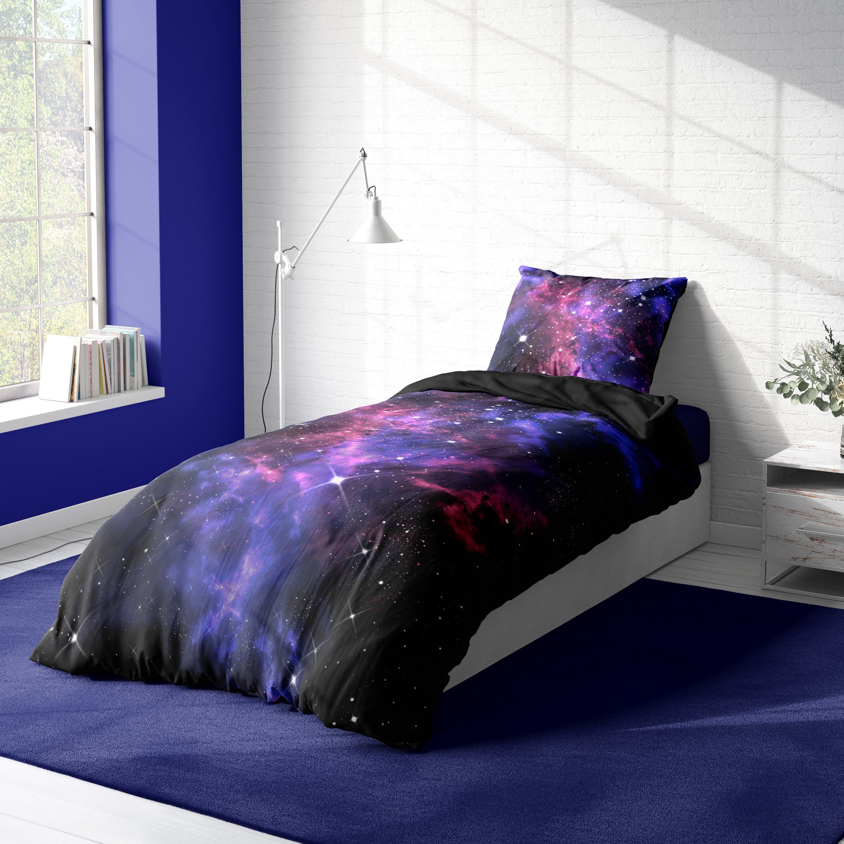Bettwäsche Weltall, One Home, Mikrofaser, 2 teilig, Galaxie und Sterne