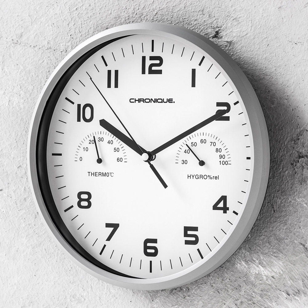 Chronique Quarz-Wanduhr - Silber/Weiß