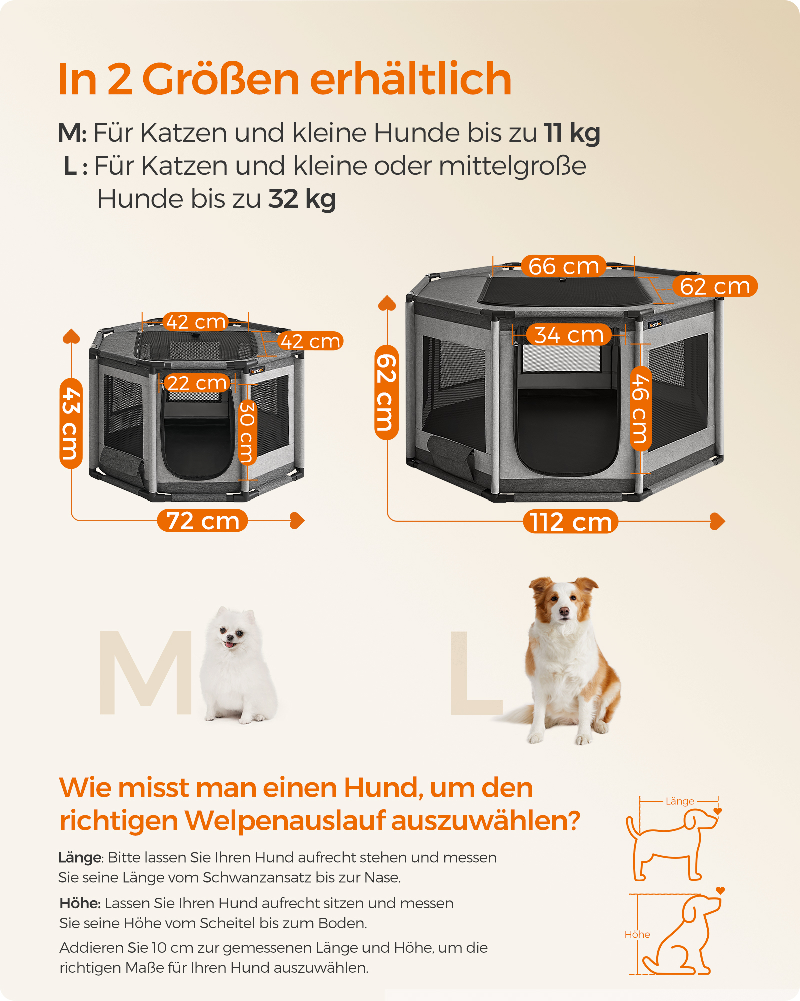 FEANDREA Erziehungshilfen FEANDREA M-L Welpenauslauf Oxford-Gewebe 1,12 m, 1,12 m, 62 cm
