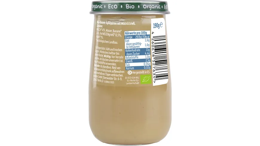 Freche Freunde Bio Gläschen Abendbrei Banane, Apfel mit Grieß 190 g