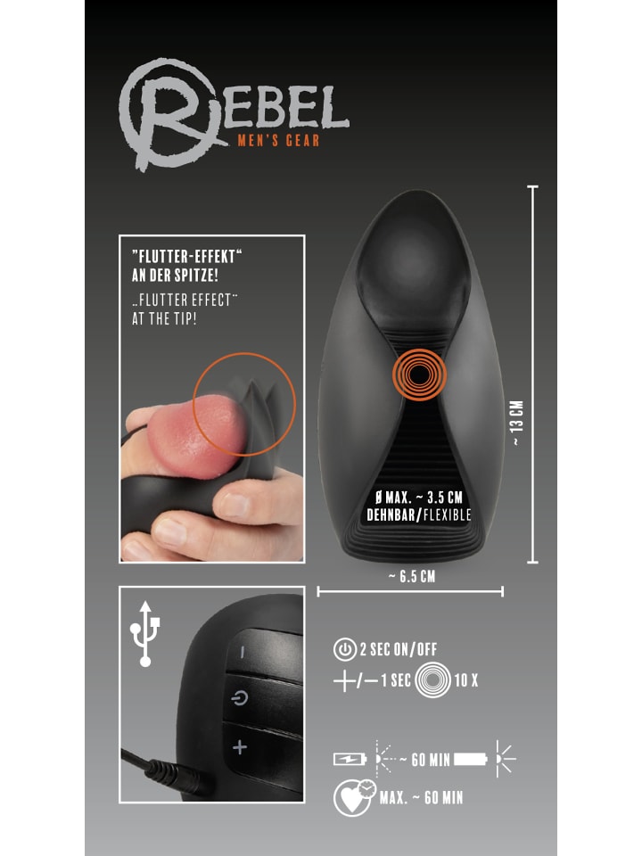 Rebel Masturbator Vibrating Glans Masturbator in schwarz günstig kaufen 13 cm