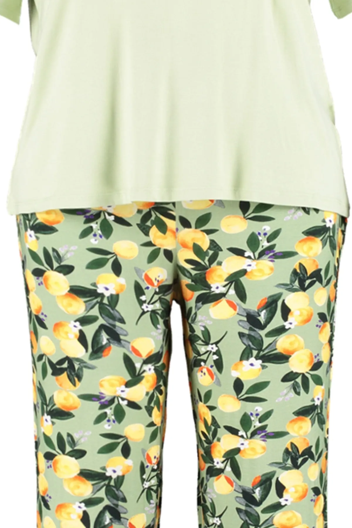 Trendyol Curve  Mintgrünes bedrucktes Pyjama-Set aus Strick TBBSS23AI00005