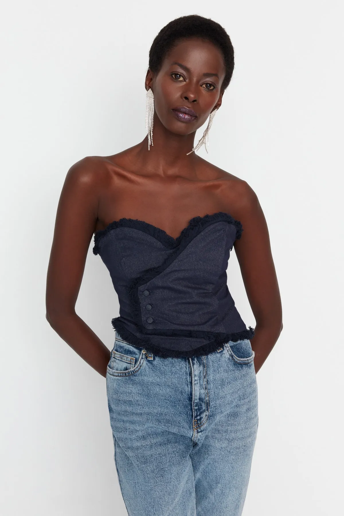 Trendyol Collection  Blaues Bustier im Denim-Look TPRSS22BS00021