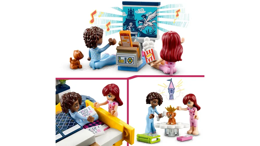 LEGO Friends 41740 Aliyas Zimmer, Mini-Puppen Übernachtung-Spielzeug