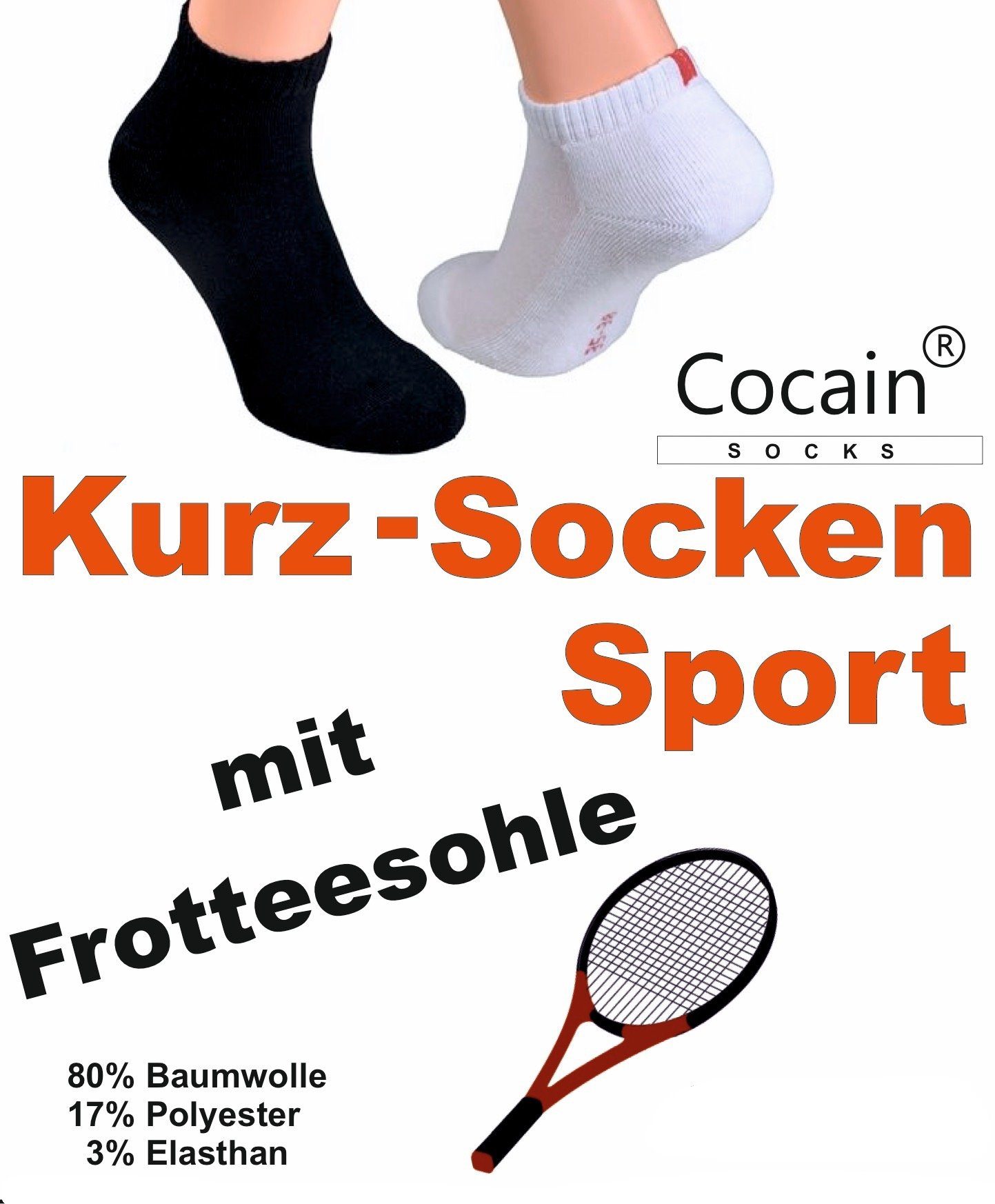 Cocain underwear Kurzsocken Kurzsocken Damen Herren schwarz weiß (6-Paar) Frotteesohle