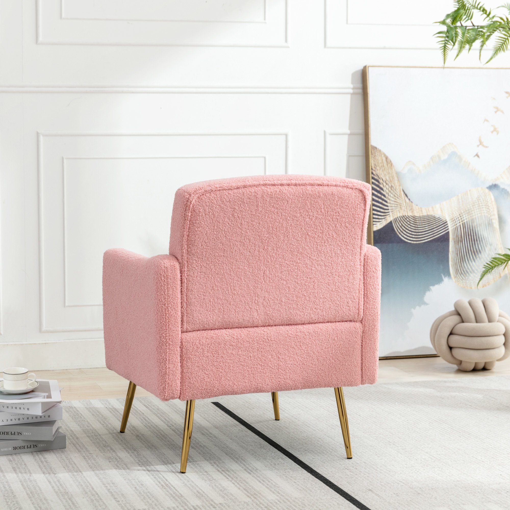 OKWISH Sessel Relaxsessel, Relaxstuhl, goldene Metallbeine, Teddy-Samt-Stuhl (Wohnzimmerstuhl, bequemer Sessel, geeignet zum Lesen oder Entspannen, Wohnzimmerstuhl, bequemer Sessel), mit Reißverschluss-Design