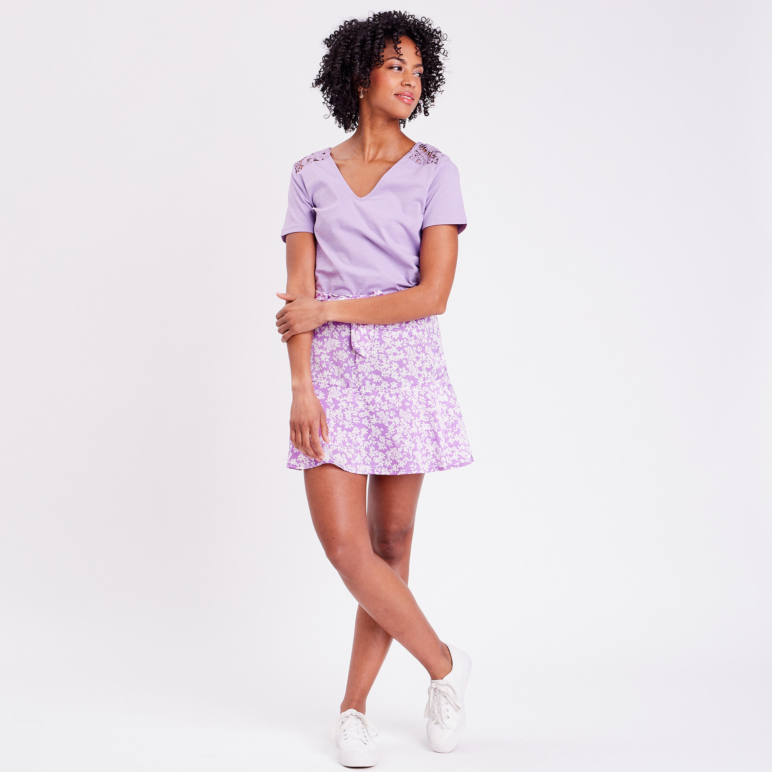 Jupe-short évasée satinée violet femme | Cache Cache