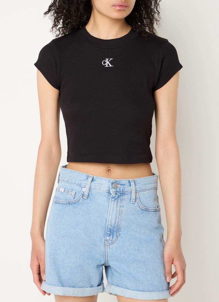 T-shirt corta a coste di Calvin Klein con logo ricamato