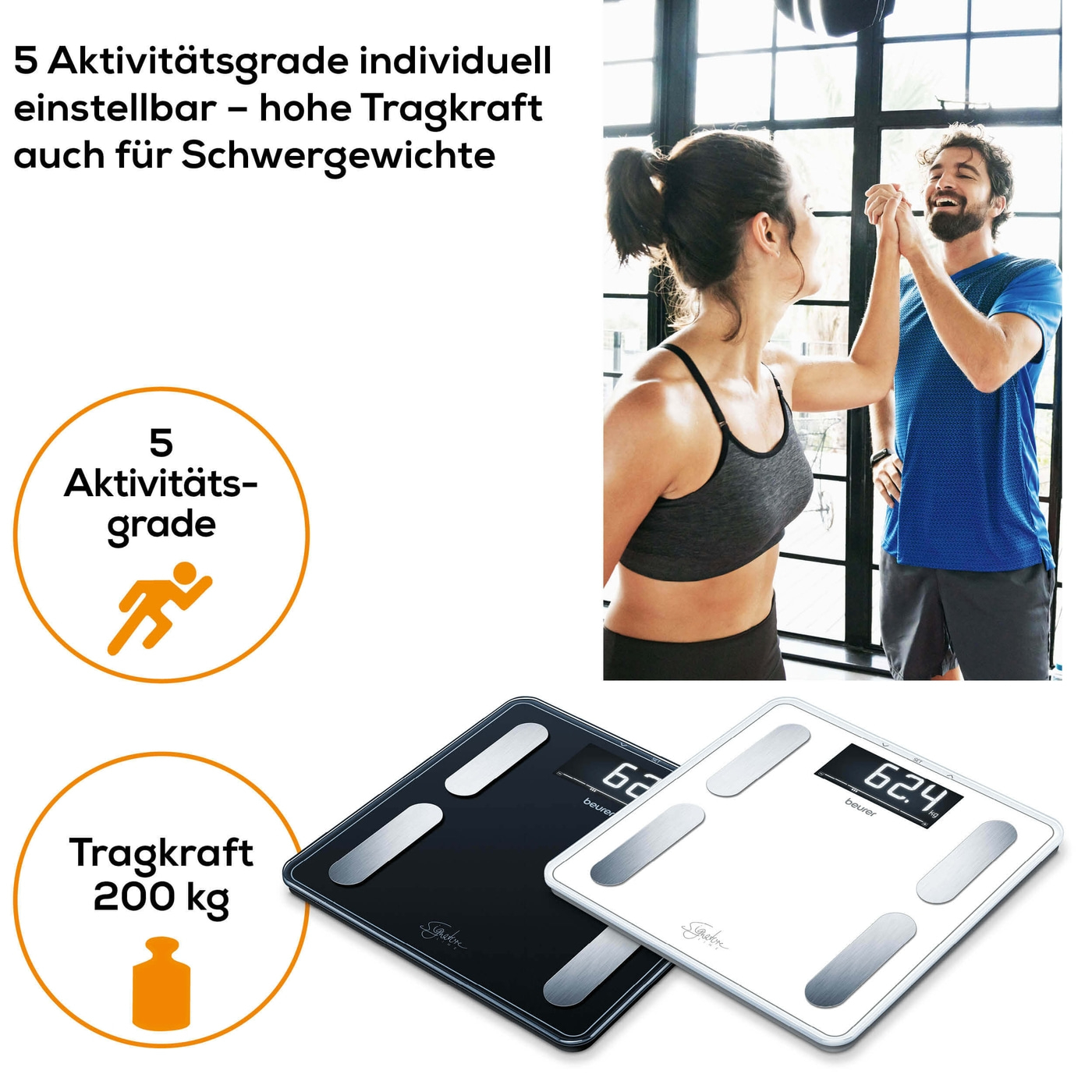 Beurer Diagnosewaage BF 400 SignatureLine Black-Körperwaage mit Ganzkörperanalyse & Interpretation der Messwerte - bis 200 kg
