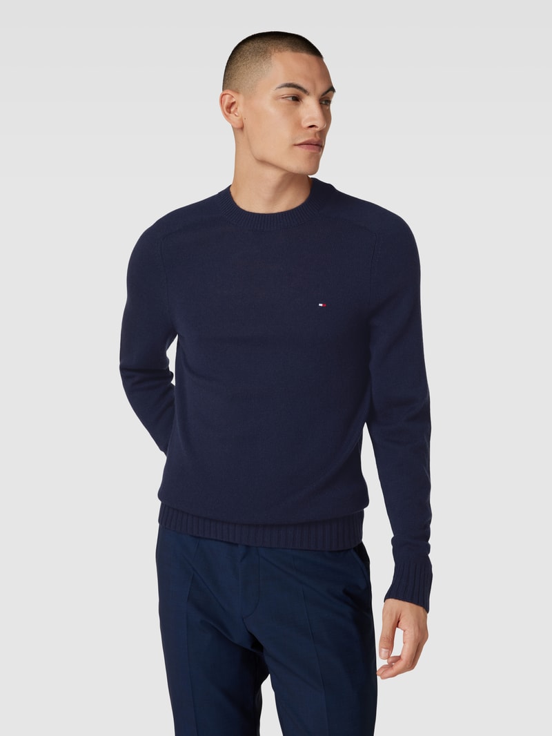 Strickpullover mit Label-Stitching Modell 'MERINO' in marineblau