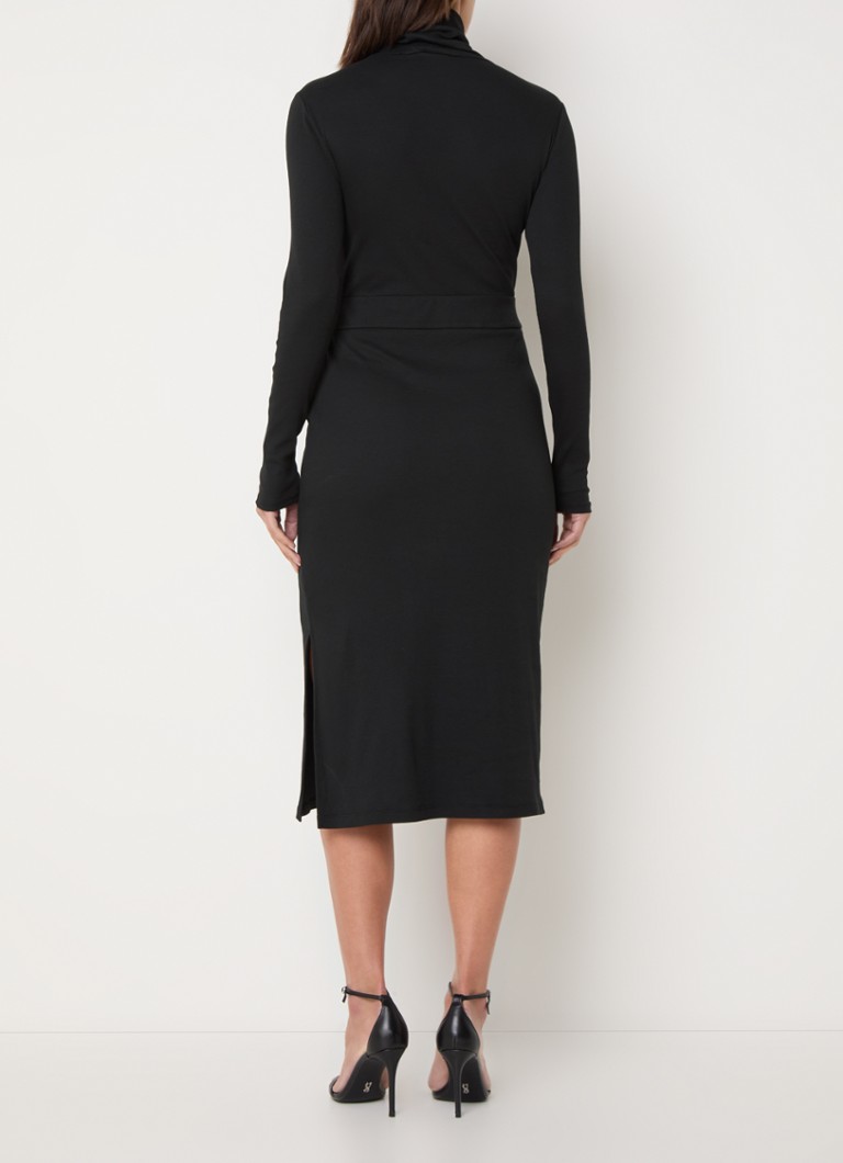 Ralph Lauren Rib-knit midi dress with turtleneck and side slit