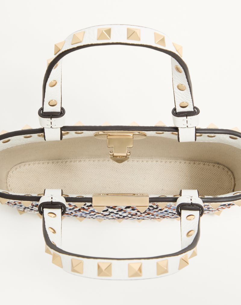 Bolsa de compras mini Valentino Garavani Rockstud em tecido trançado