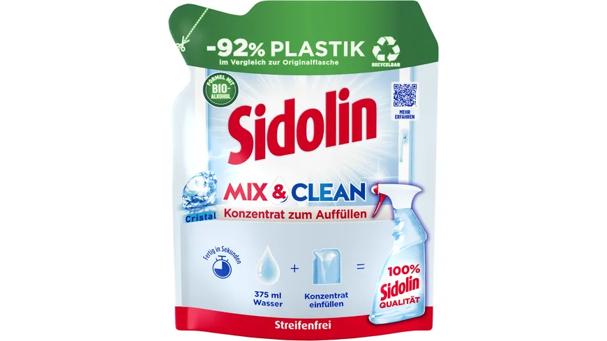 Sidolin Glasreiniger Streifenfrei Mix & Clean Cristal Nachfüllbeutel 125 ml