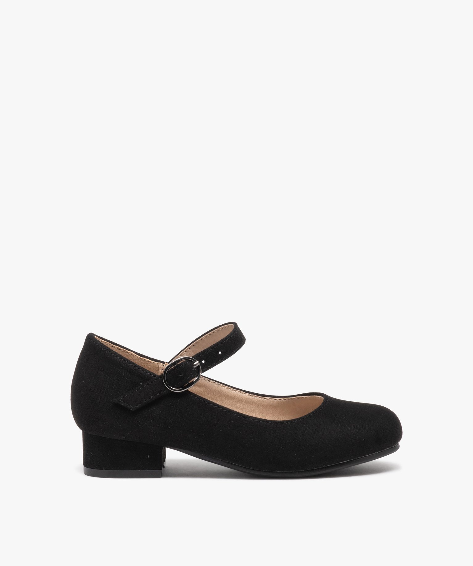 Ballerines fille unies en suédine et à petit talon carré noir | GEMO