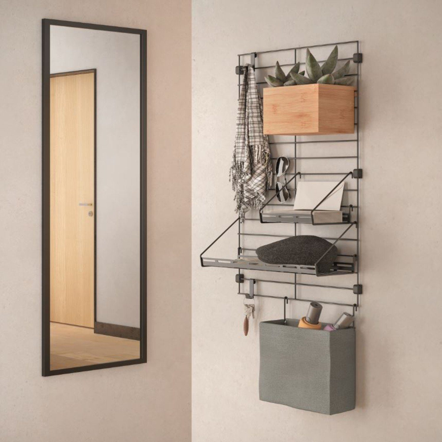 Metaltex Organizer Textil-Tasche Baumwolle Mural Line grau
