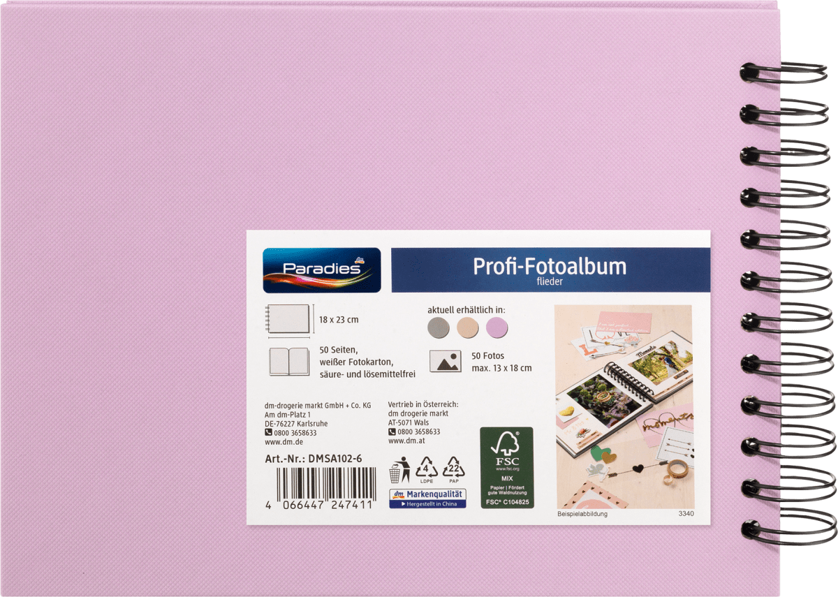 Fotoalbum Profi 23x18 cm, Flieder mit weißen Innenseiten, 1 St