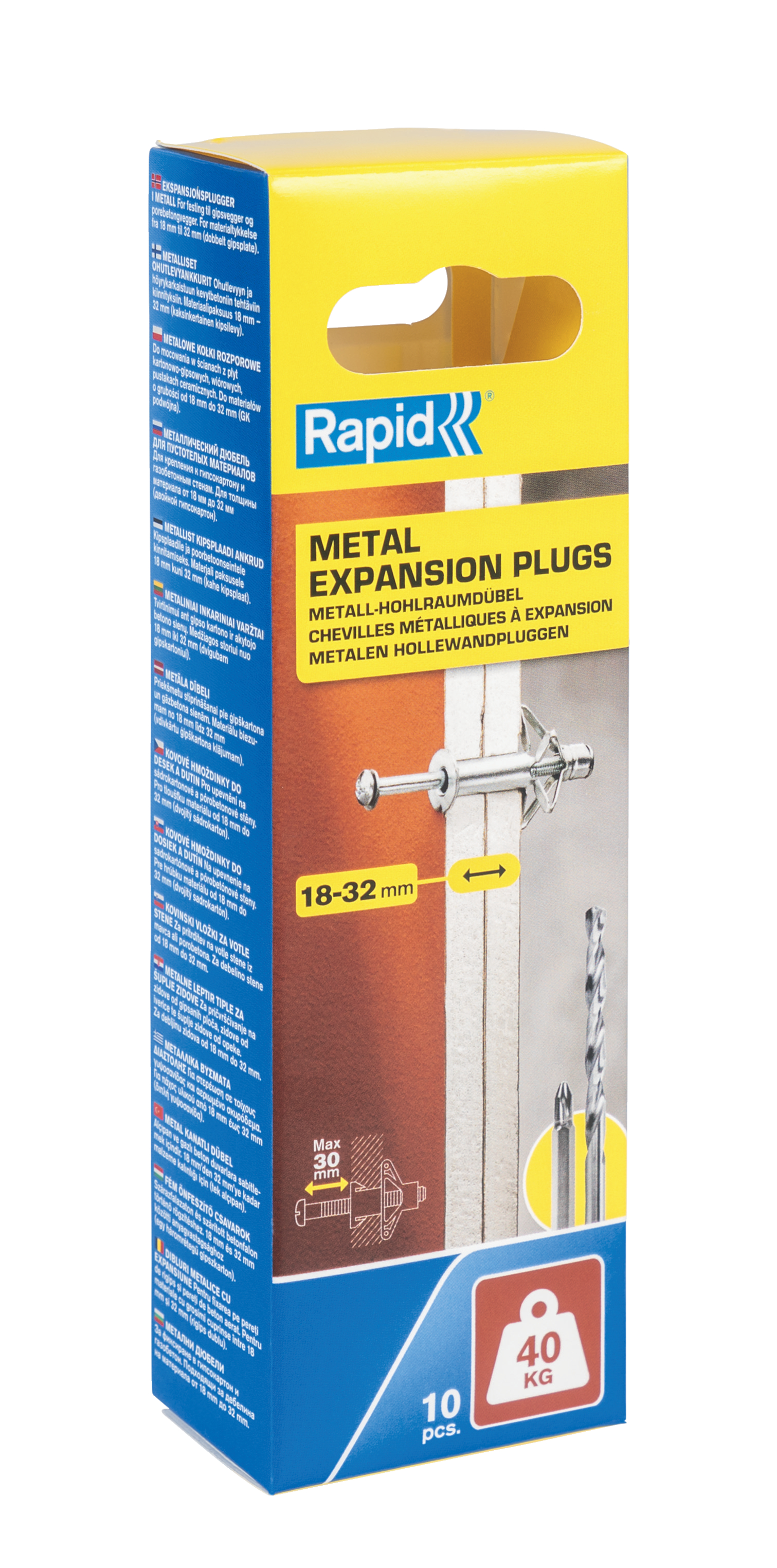 Rapid 5001551 Hohlwanddübel für Plattenstärken von 18-32 mm, Tragfähigkeit 40 kg
