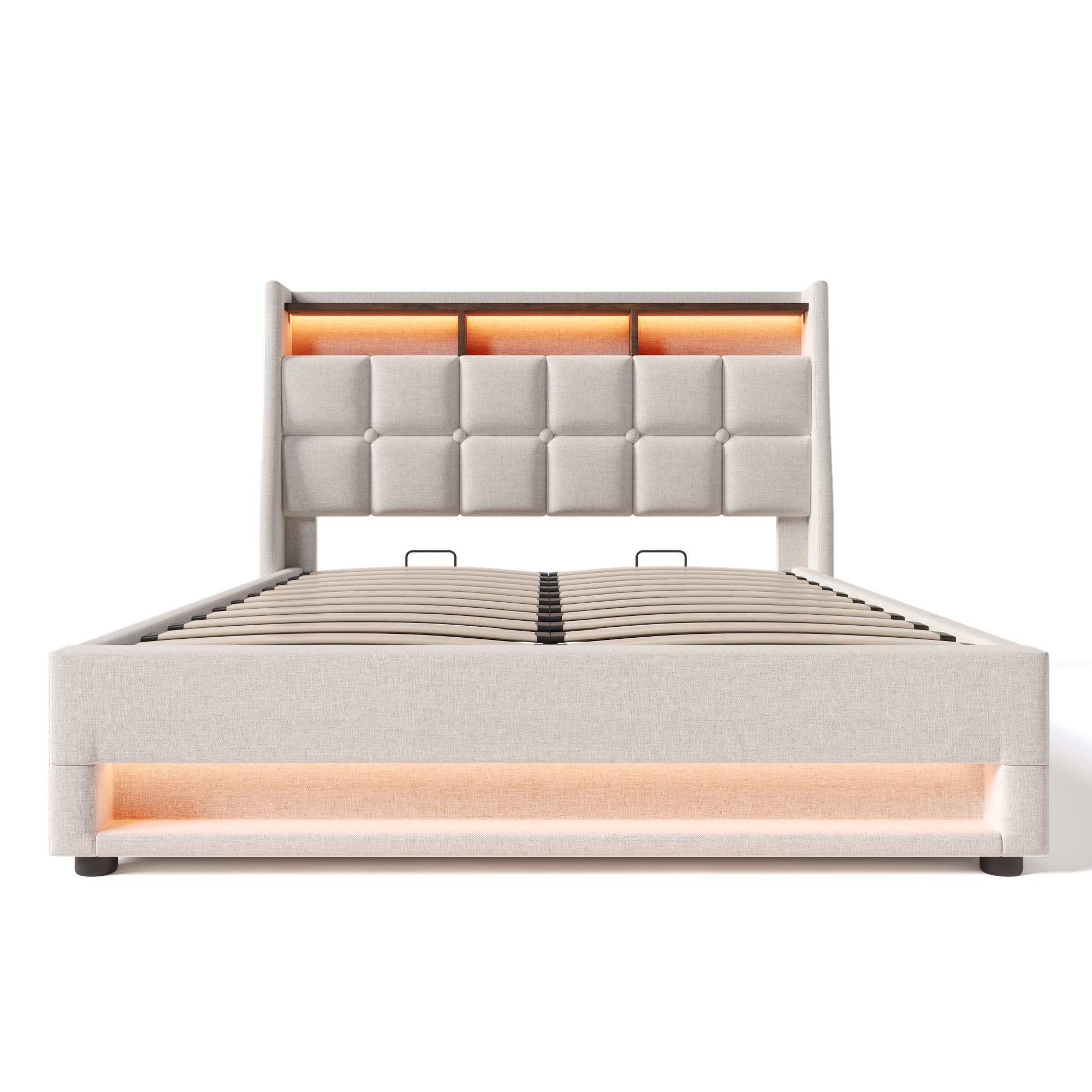 HAUSS SPLOE Polsterbett Polsterbett hydraulisches Doppelbett Funktionsbett Bettrahmen (LED Doppelbett Jugendbett mit USB/Typ-C Ladeanschluss), 180x200cm,Ohne Matratze