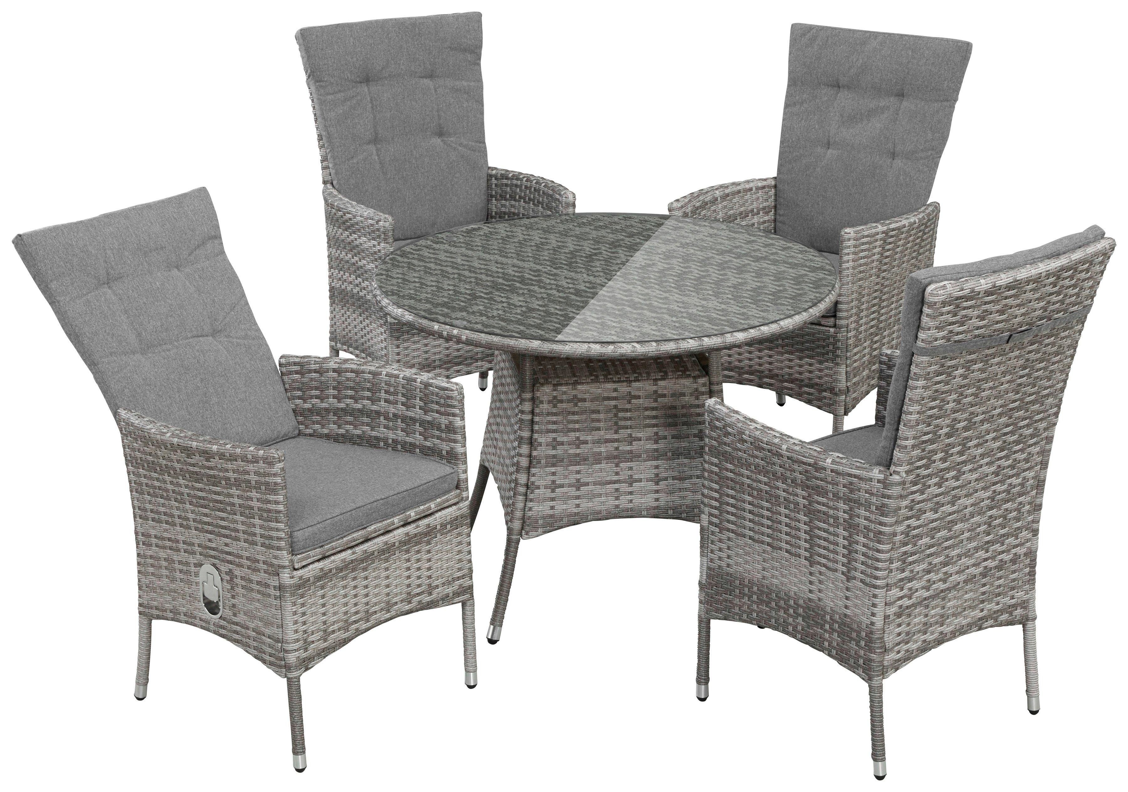 KONIFERA Garten-Essgruppe Belluno, (9-tlg), 4 Sessel, Tisch Ø 100 cm, Polyrattan
