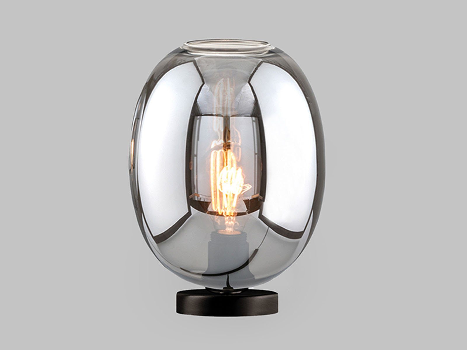 meineWunschleuchte LED Nachttischlampe, LED wechselbar, Warmweiß, kleine Designer-lampe mit Glas-kugel Rauchglas Lampenschirm, Höhe 27cm