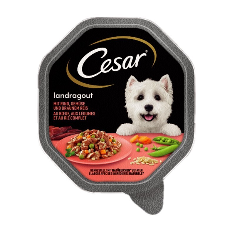 Cesar Hundenassfutter Cesar Landragout 14x150g Rind-Stückchen, Naturreis und Gemüse