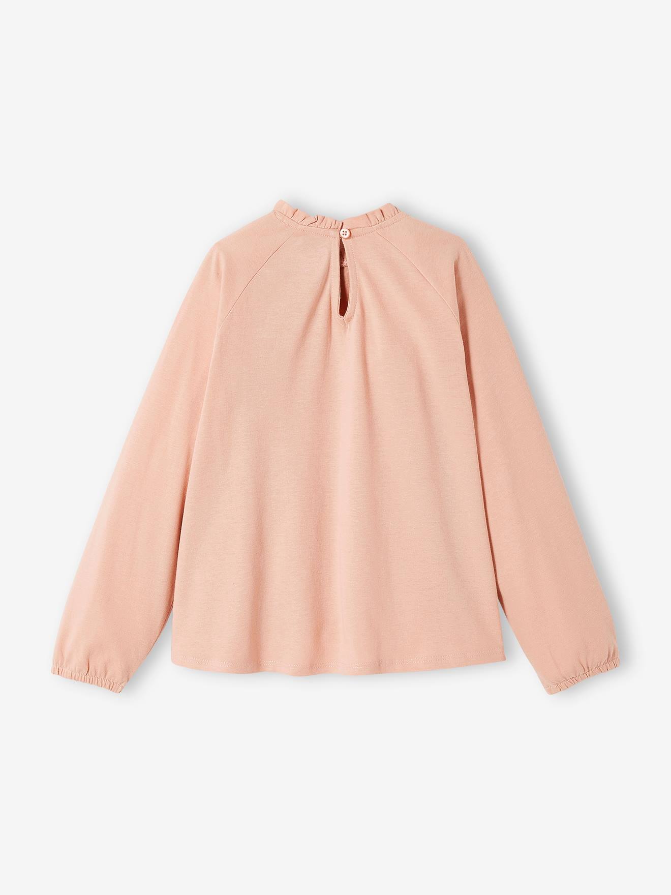 Tee-shirt blouse détail en broderie anglaise fille rose poudré