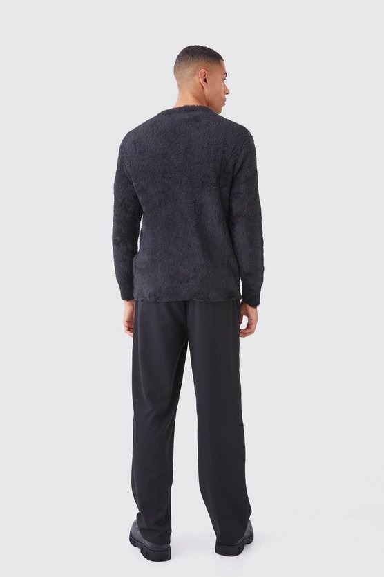 Flauschiger zerrissener Oversize Cardigan