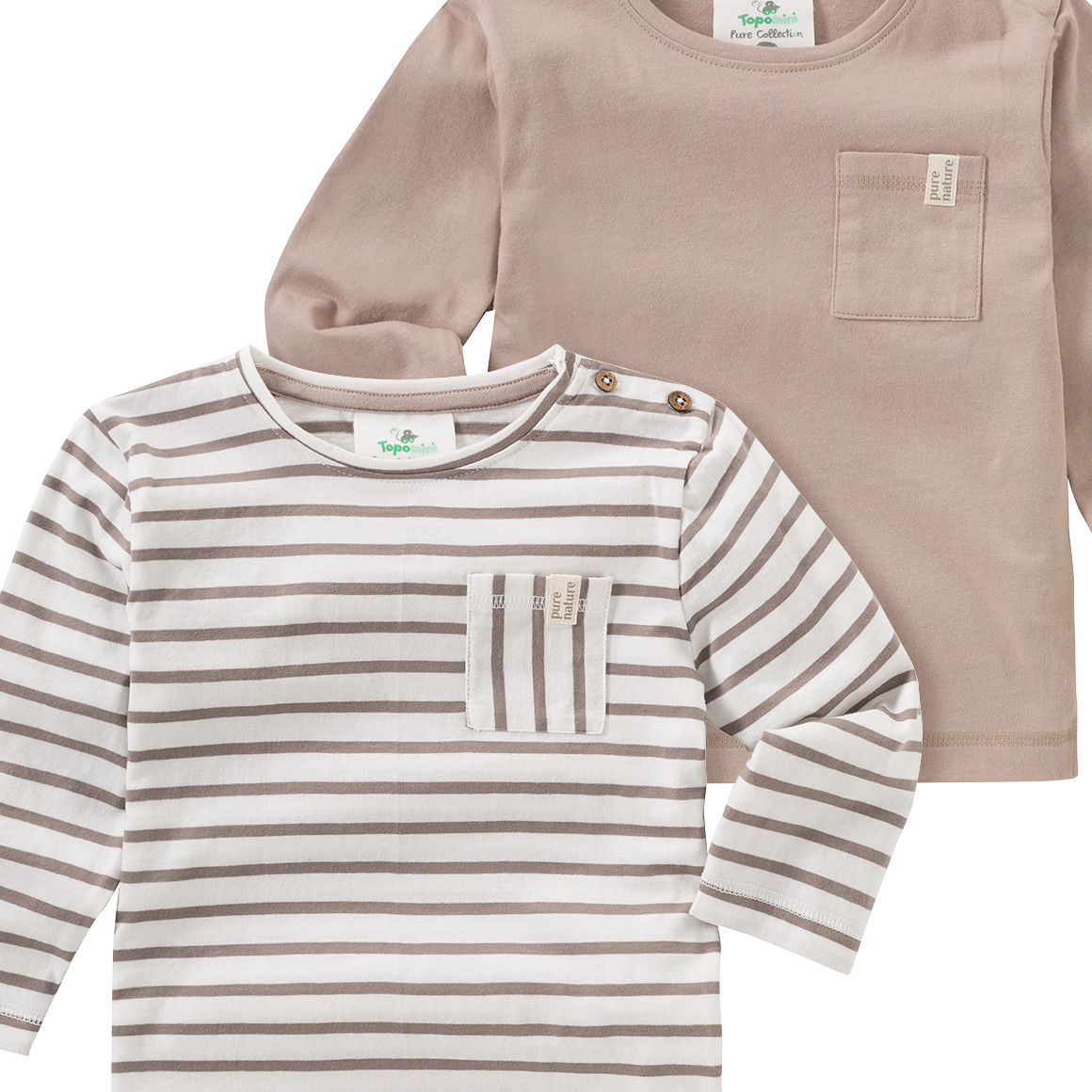 2 Baby Langarmshirts mit Brusttasche
