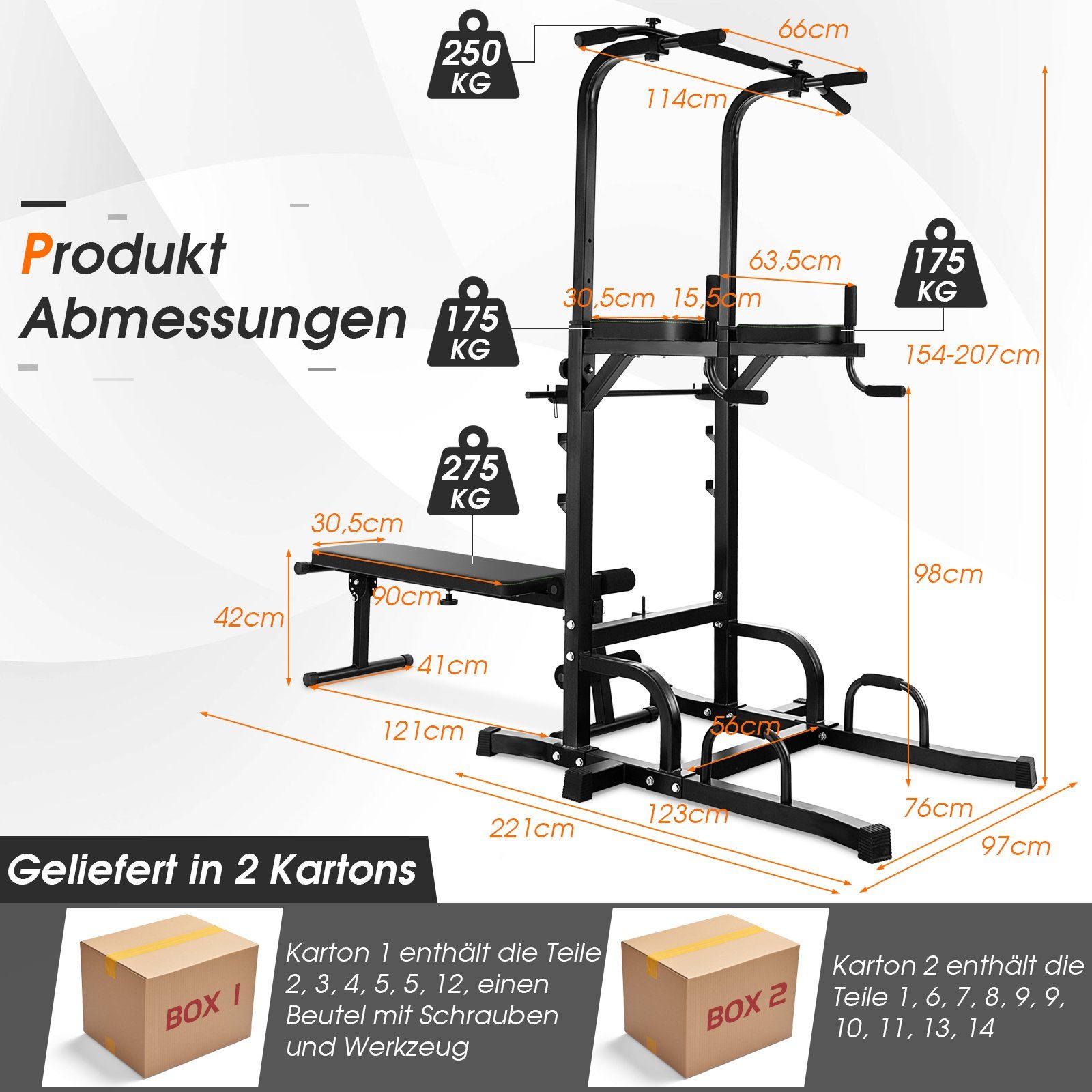 COSTWAY Kraftstation Klimmzugstange, 7-stufige höhenverstellbar, freistehend