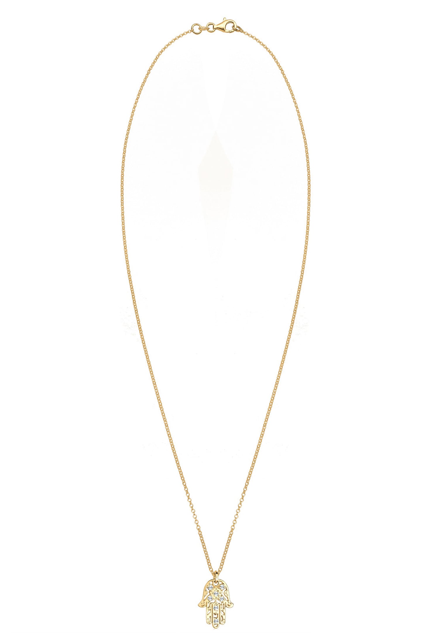 Ciondolo da donna Elli a forma di mano di Hamsa con cristalli in argento sterling 925 placcato oro