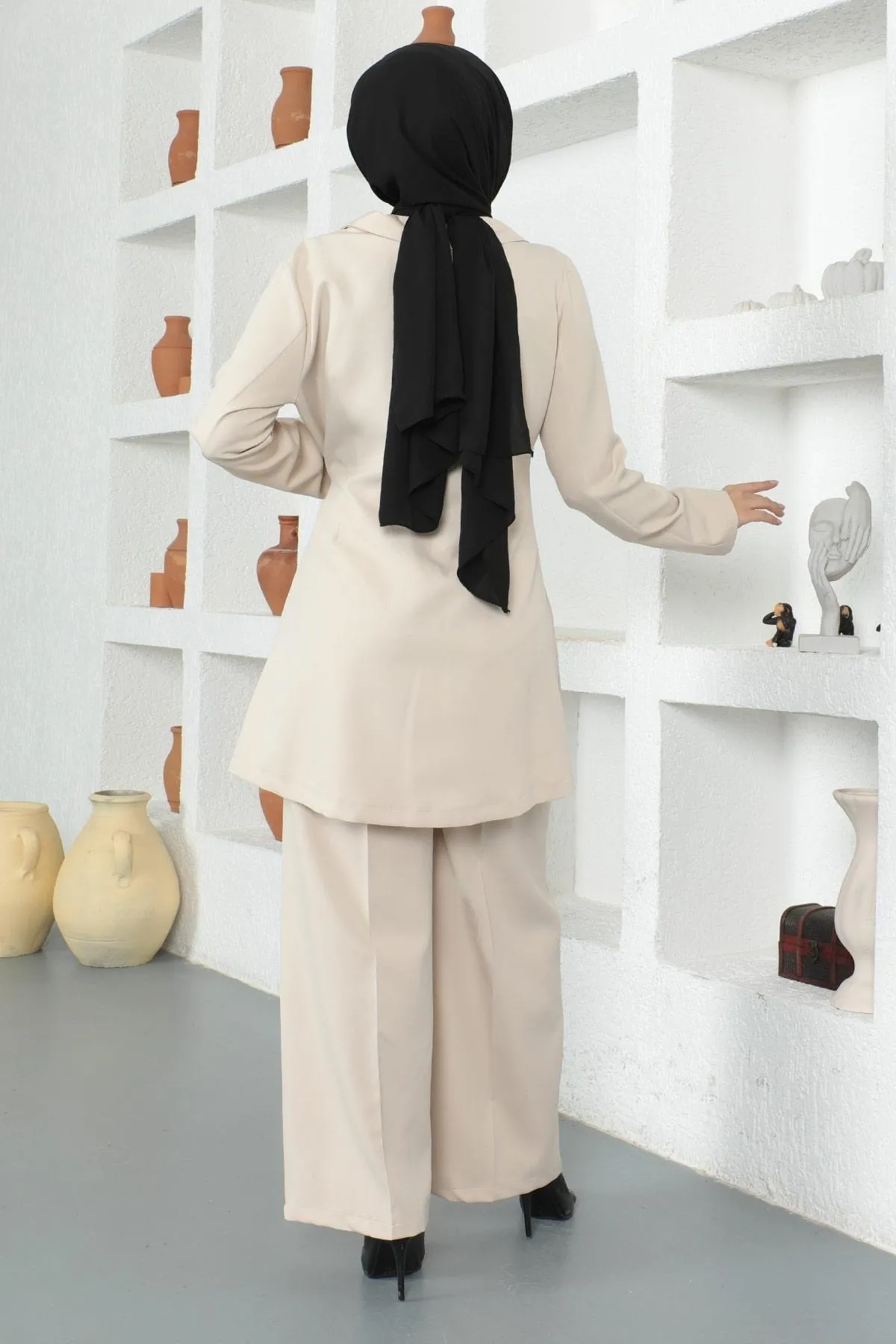 Modamihram  Anzug mit Schärpe, Beige, 19106