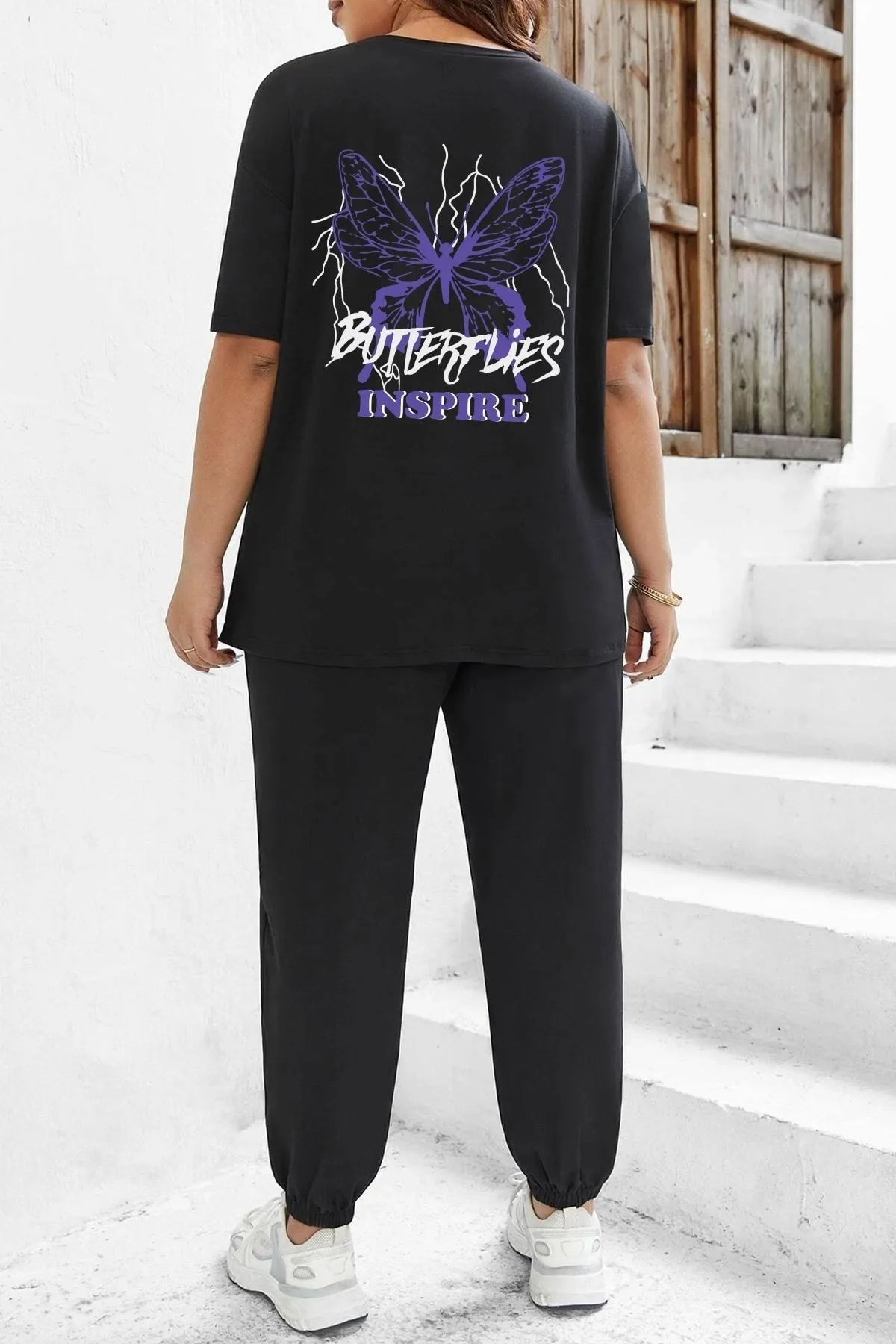 uyguntarz  Zweiteiliges Unisex-Trainingsanzugset mit Schmetterlings- und Buchstabengrafikdruck