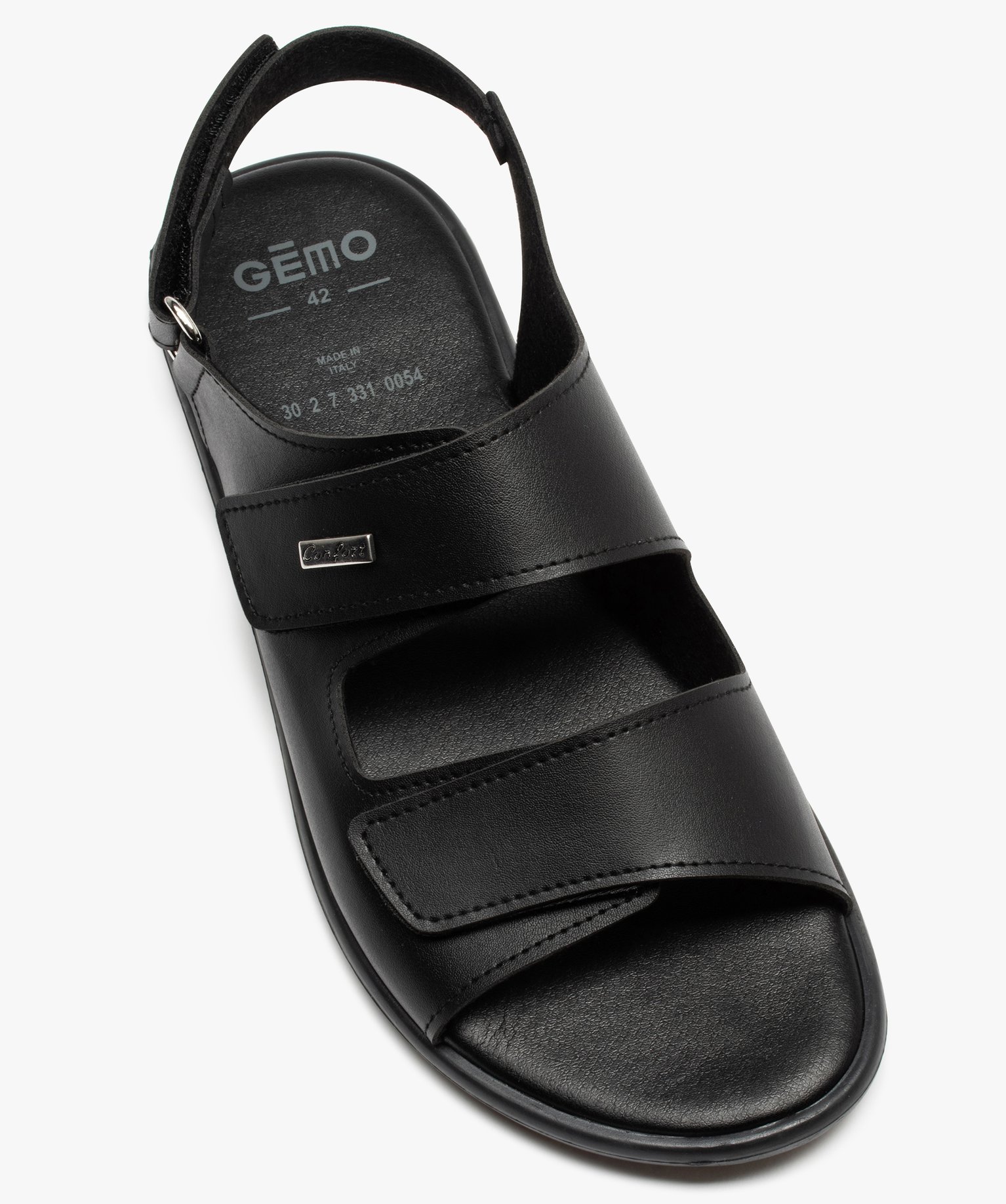 Sandales homme confort unies avec brides à scratch noir | GEMO