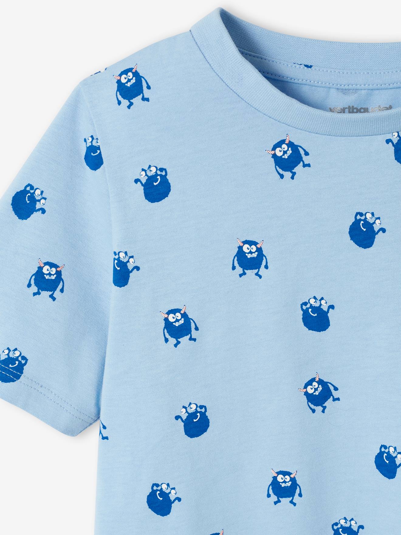 Pyjashort maille nid d'abeille imprimé monstres garçon bleu ciel