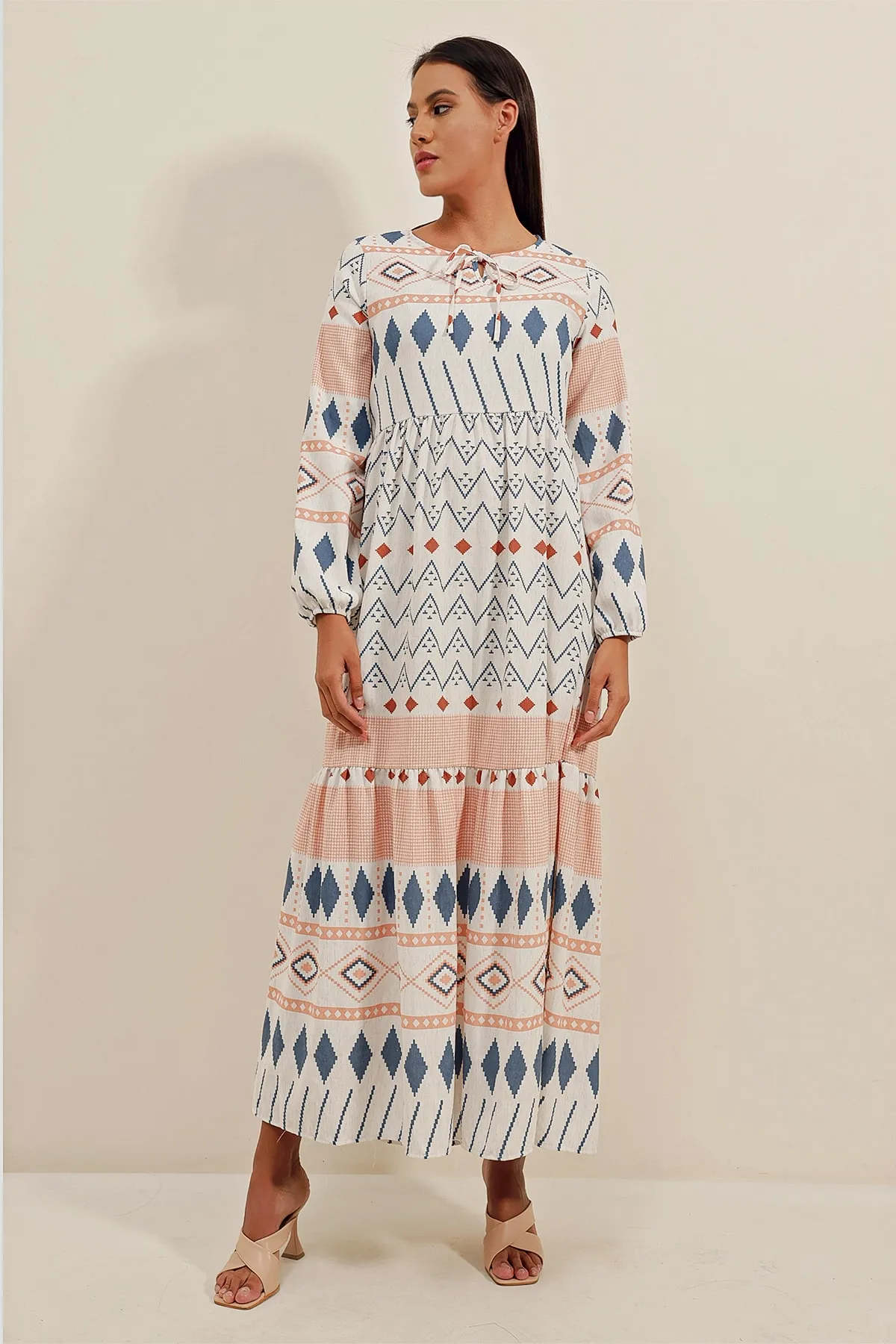 Bigdart  1947 Gemustertes langes Kleid – Lachs