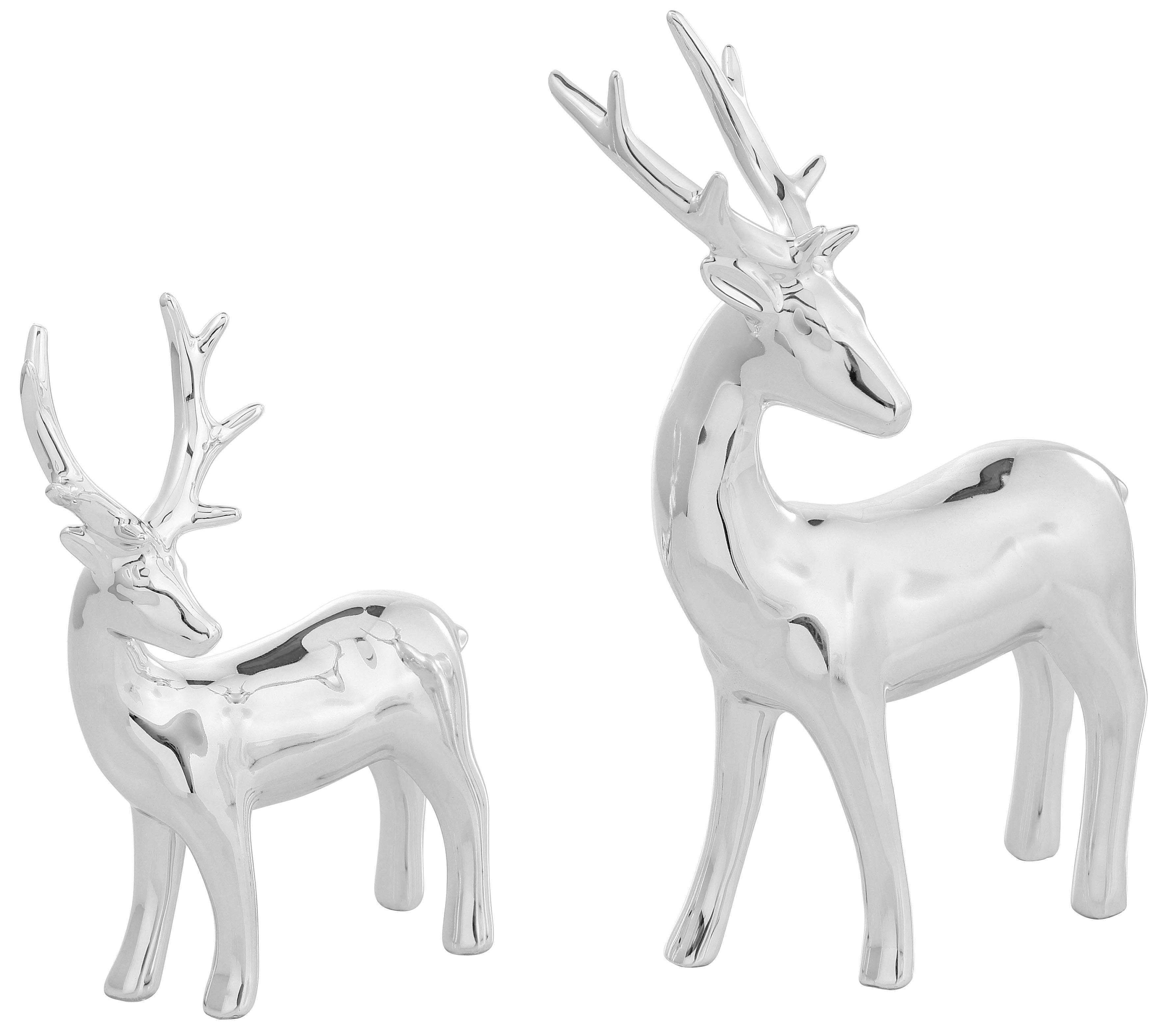 Home affaire Weihnachtsfigur Hirsch, Weihnachtsdeko (Set, 2 St), Dekofigur, Hochglanz, Höhe ca. 13 cm und 16 cm