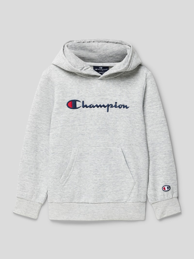 Hoodie mit Label-Stitching in mittelgrau meliert