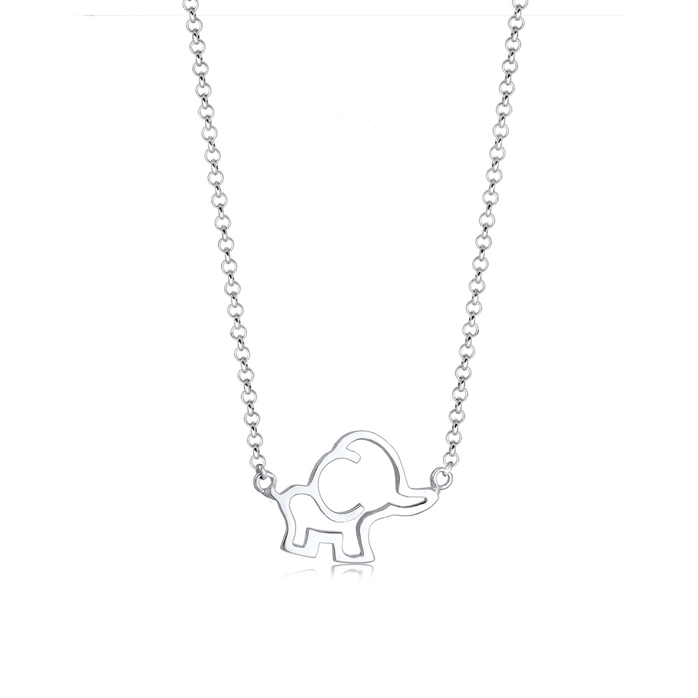 Elli Elli Collier Éléphant Collier Enfants - (925/1000) Argent collier