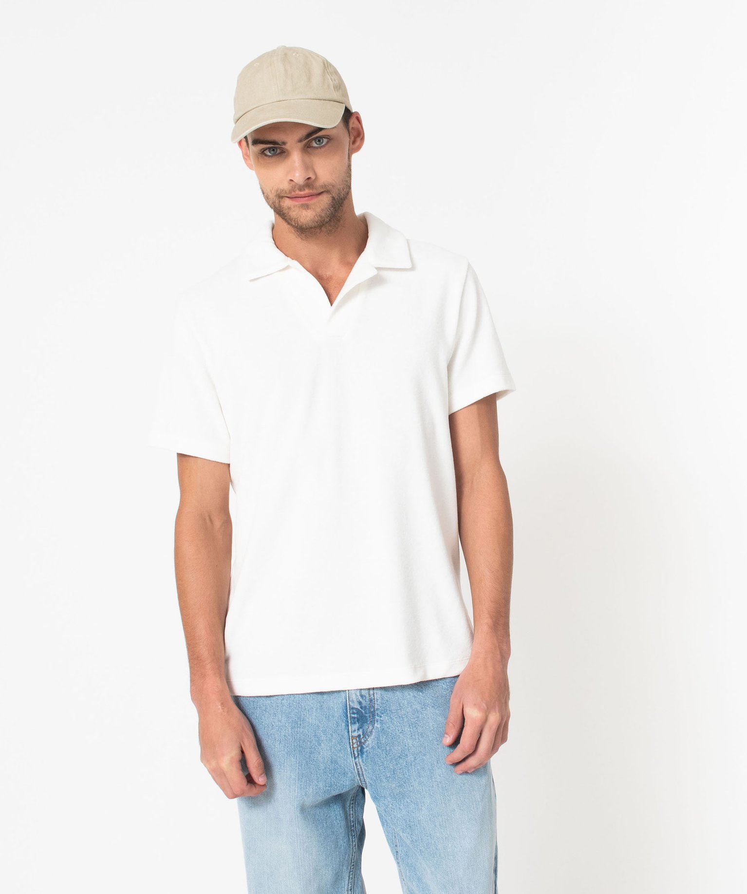 Polo manches courtes en éponge homme blanc | GEMO