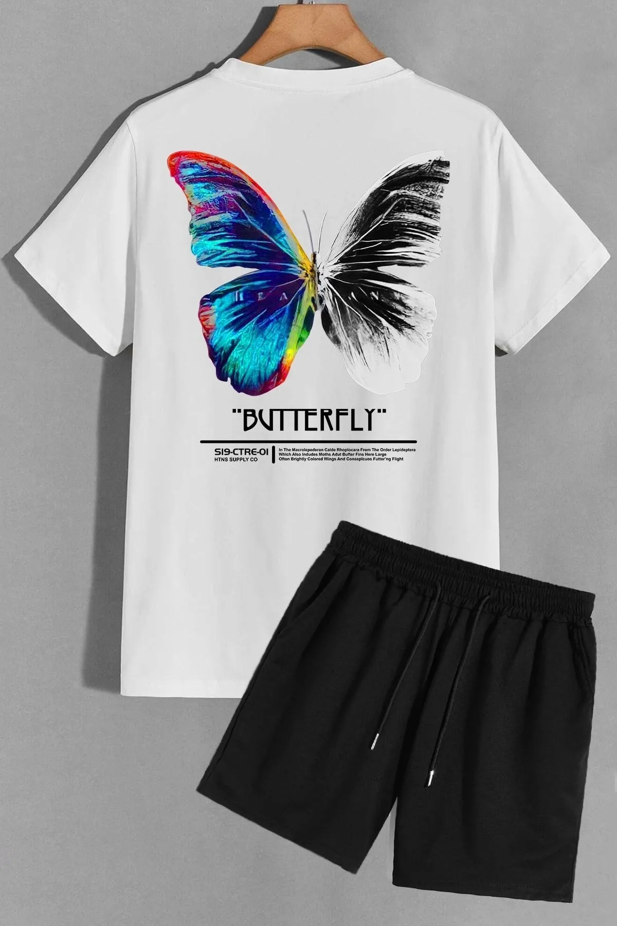trendypassion  Shorts-T-Shirt-Trainingsanzug-Set mit Schmetterlings-Rückendruck