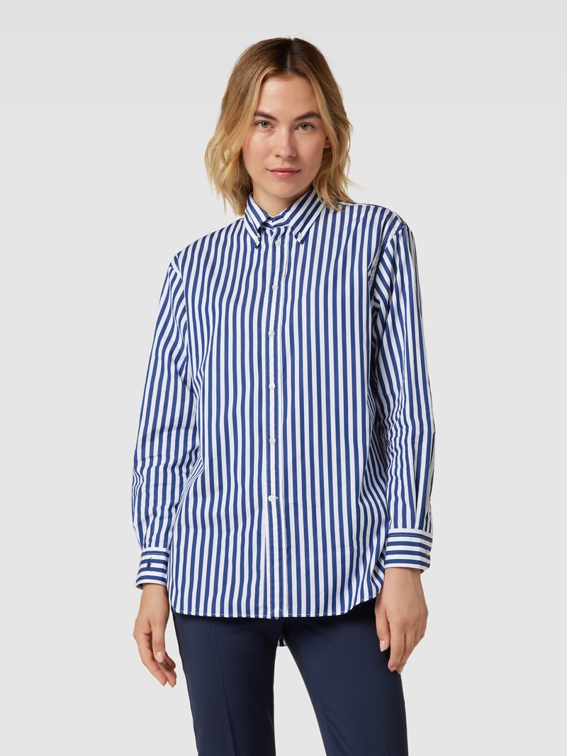 Bluse mit Streifenmuster und verlängertem Rückenteil in royalblau