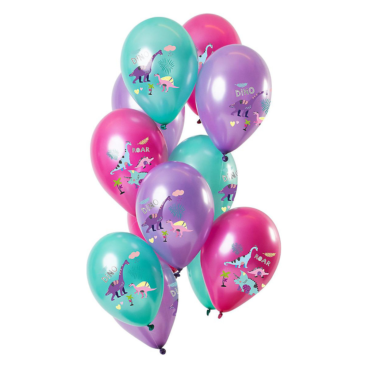 Luftballons metallic Dinosaurier Mädchen 33 cm, 12 Stück