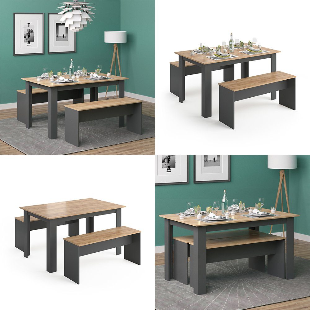 Vicco Sitzgruppe Tischgruppe Esszimmer Esstisch SENTIO Anthrazit, (Set, 3-tlg., 3-er Set), Pflegeleicht