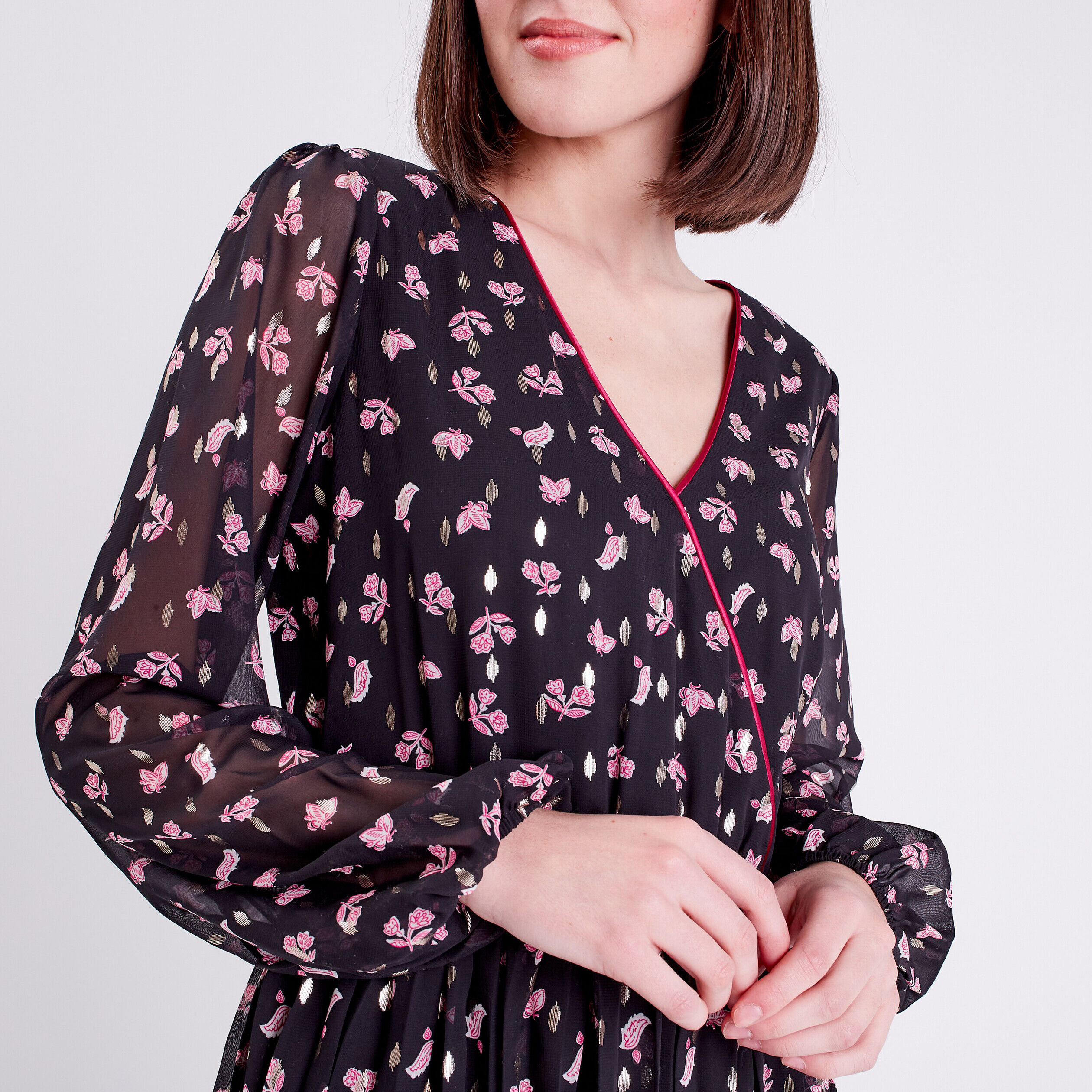 Robe évasée plissée noir femme | Cache Cache