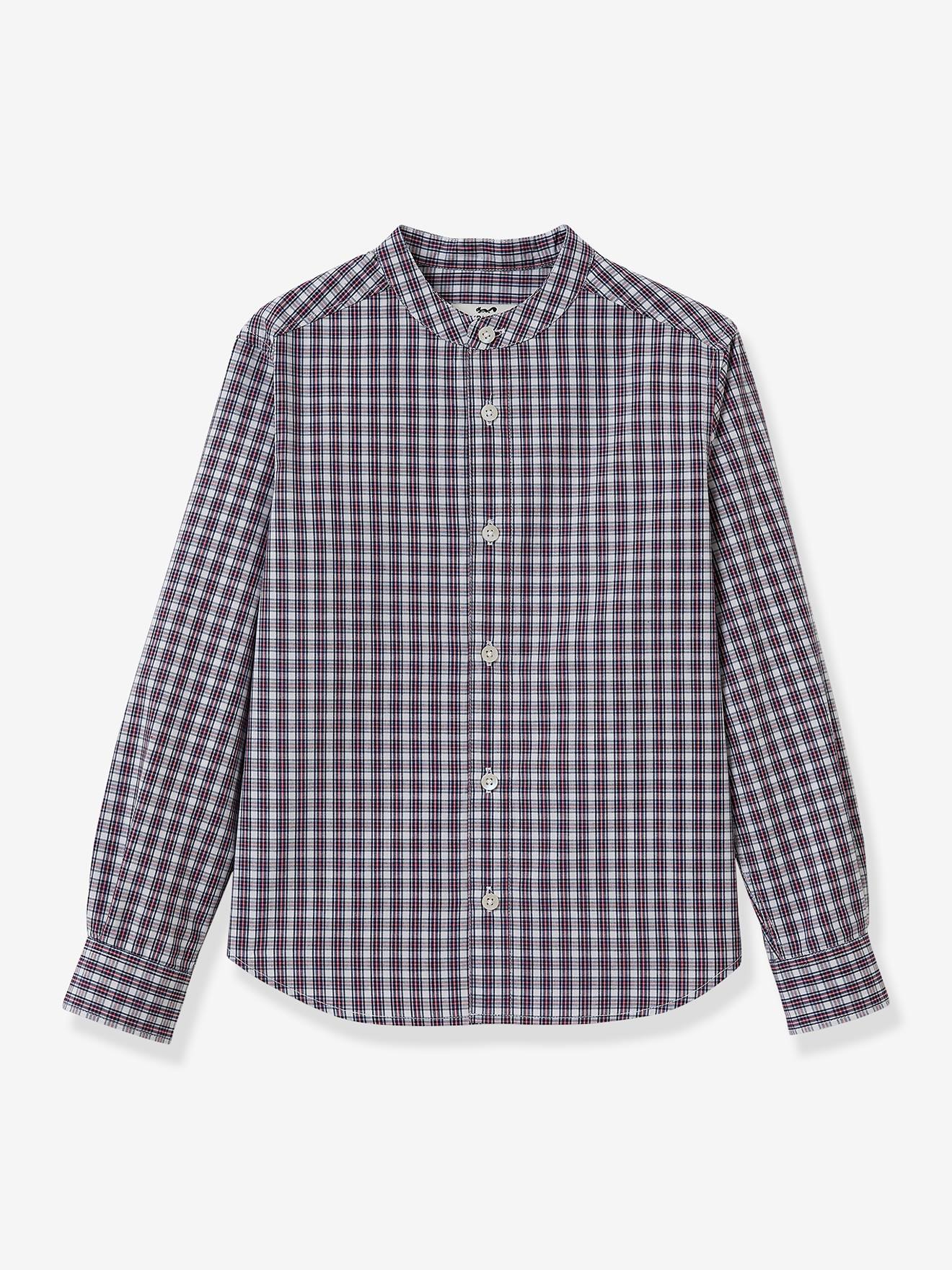 Chemise à carreaux garçon col mao CYRILLUS rayé blanc