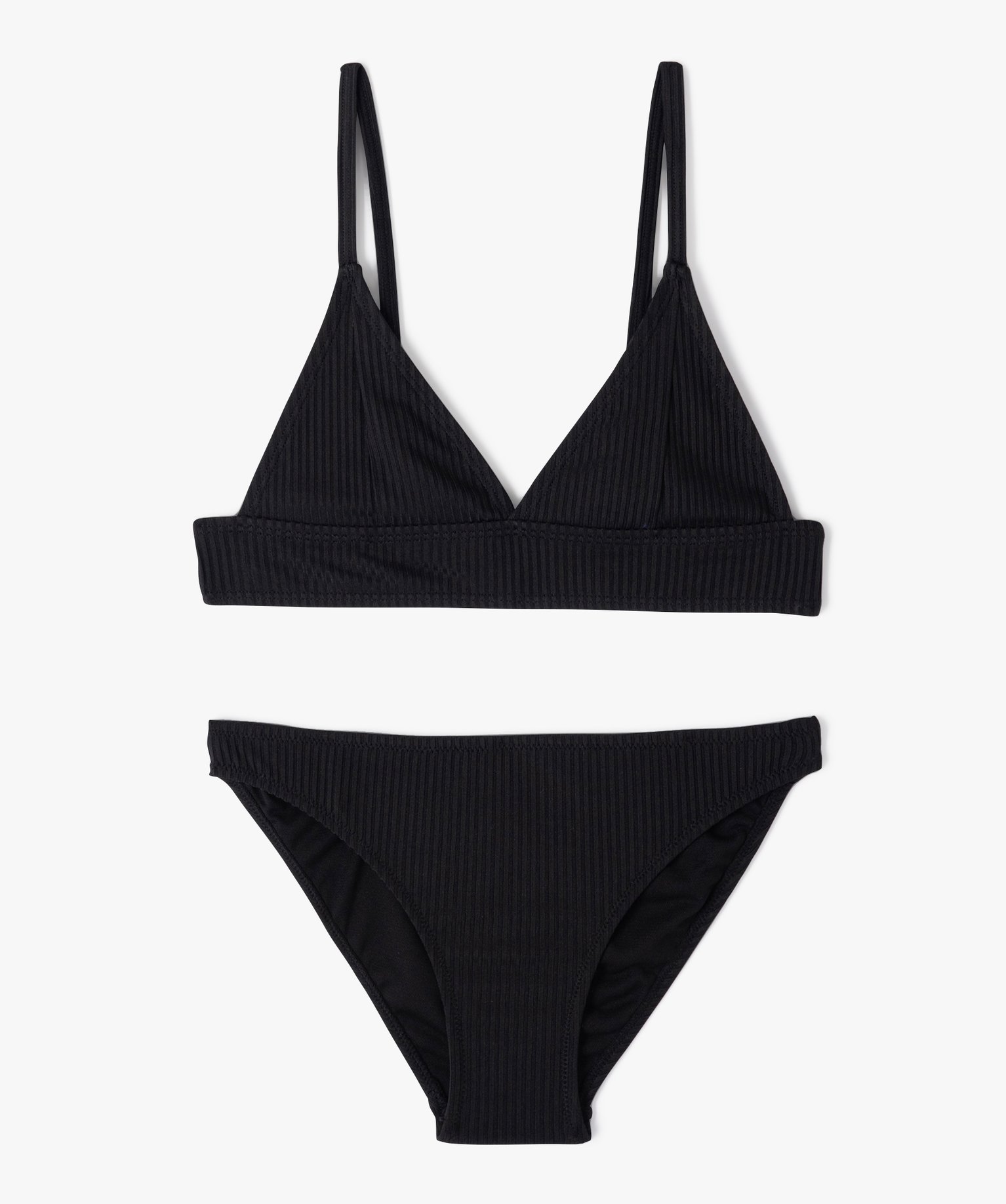 Maillot de bain fille 2 pièces à rayures ton sur ton noir | GEMO