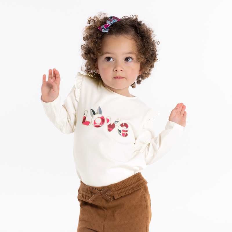 T-shirt Love manches à volants blanc bébé fille